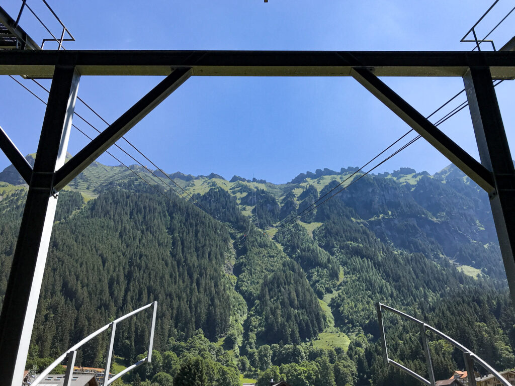 The Grindelwald First Gondola station... view from the bottom of the mountain.