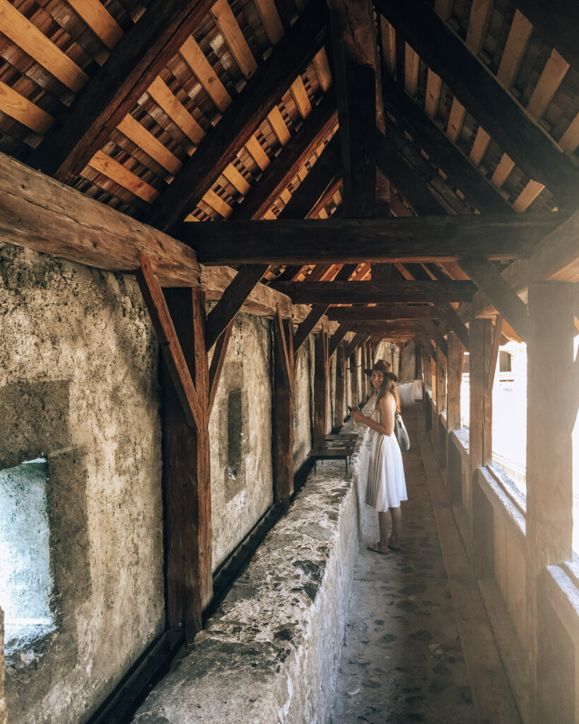 Taking in the various architectural achievements at Chillon Castle.