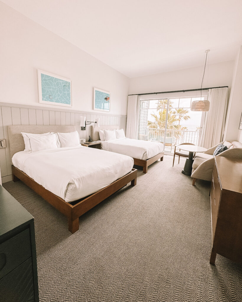 Oceanfront double queen room at The Seabird Resort.